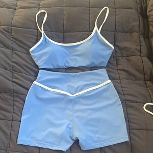 Sky Blue Women's Sports Bra and Shorts Set